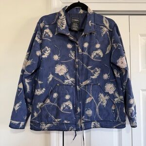Outbrook Vintage Navy Gold Floral Silk Zip Jacket Size Small